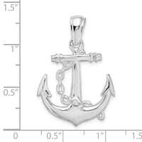 Sterling Silver Rhodium-plated Polished 3D Anchor w/Chain Pendant