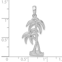 Sterling Silver Rhod-plated Polished/Textured Double Palm Tree Pendant