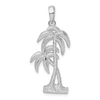 Sterling Silver Rhod-plated Polished/Textured Double Palm Tree Pendant