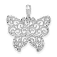 Sterling Silver Rhodium-plated Polished Filigree Wing Butterfly Pendant