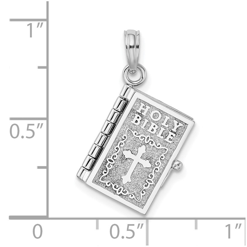 Sterling Silver Rhodium-plated 3D Moveable Lords Prayer Bible Pendant