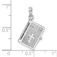 Sterling Silver Rhodium-plated 3D Moveable Lords Prayer Bible Pendant