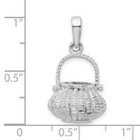Sterling Silver Rhod-plated 3D Flower Basket Moveable Handle Pendant