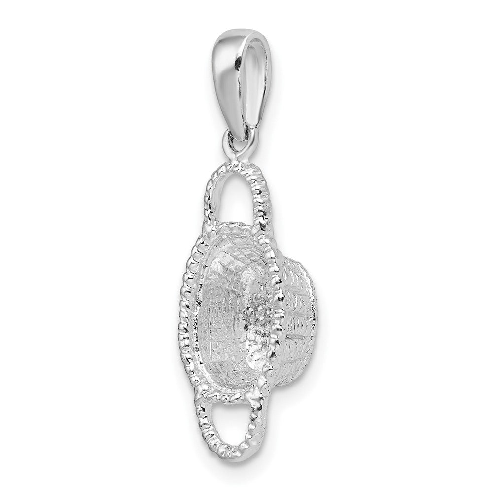 Sterling Silver Rhod-plated Polished 3D Double Handle Basket Pendant
