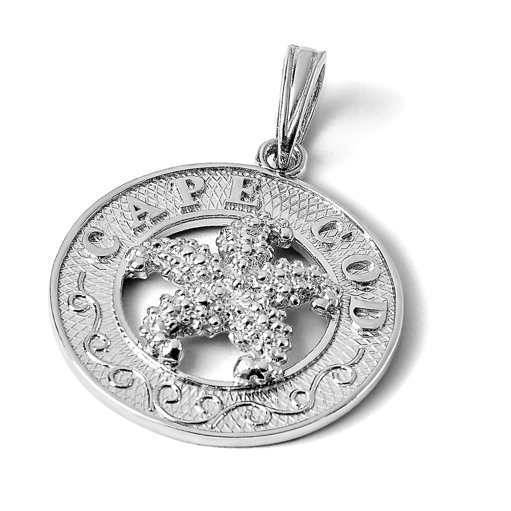 Sterling Silver Rhod-plated Polished Cape Cod w/Starfish Circle Pendant