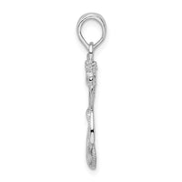 Sterling Silver Rhod-plated Polished/Textured Anchor w/Rope Pendant