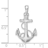 Sterling Silver Rhod-plated Polished/Textured Anchor w/Rope Pendant