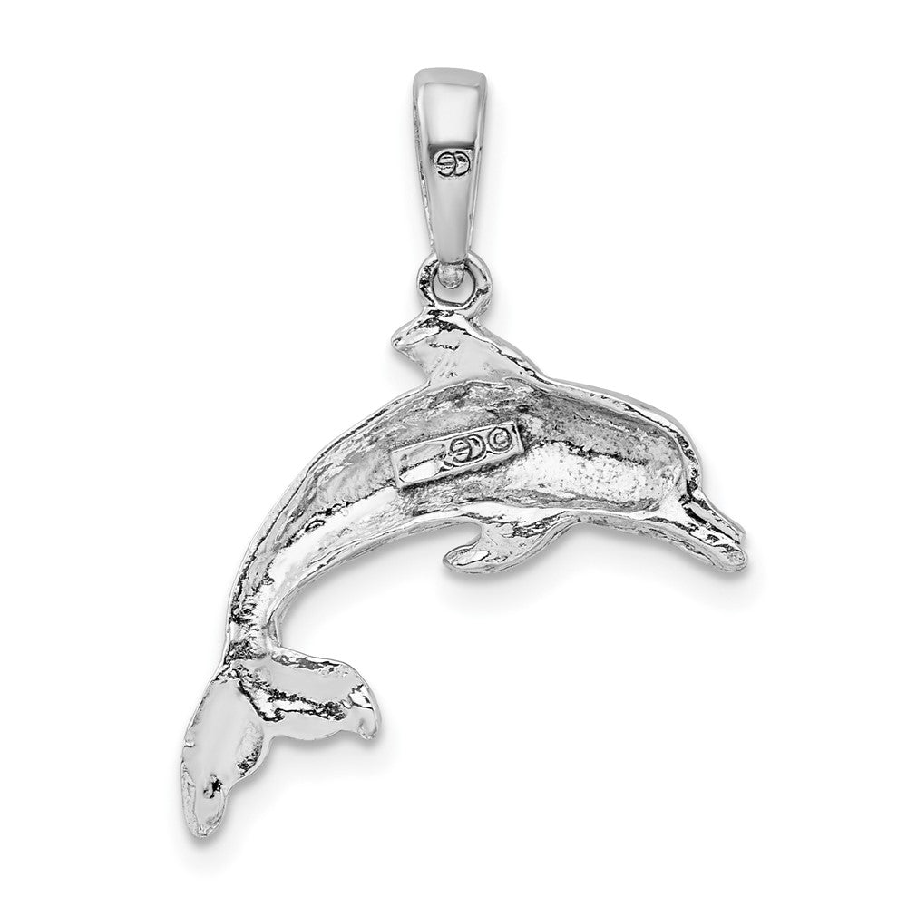 Sterling Silver Rhodium-plated Polished Dolphin Pendant