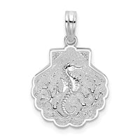 Sterling Silver Rhod-plated Polished/Textured Shell/Sea Horse Pendant