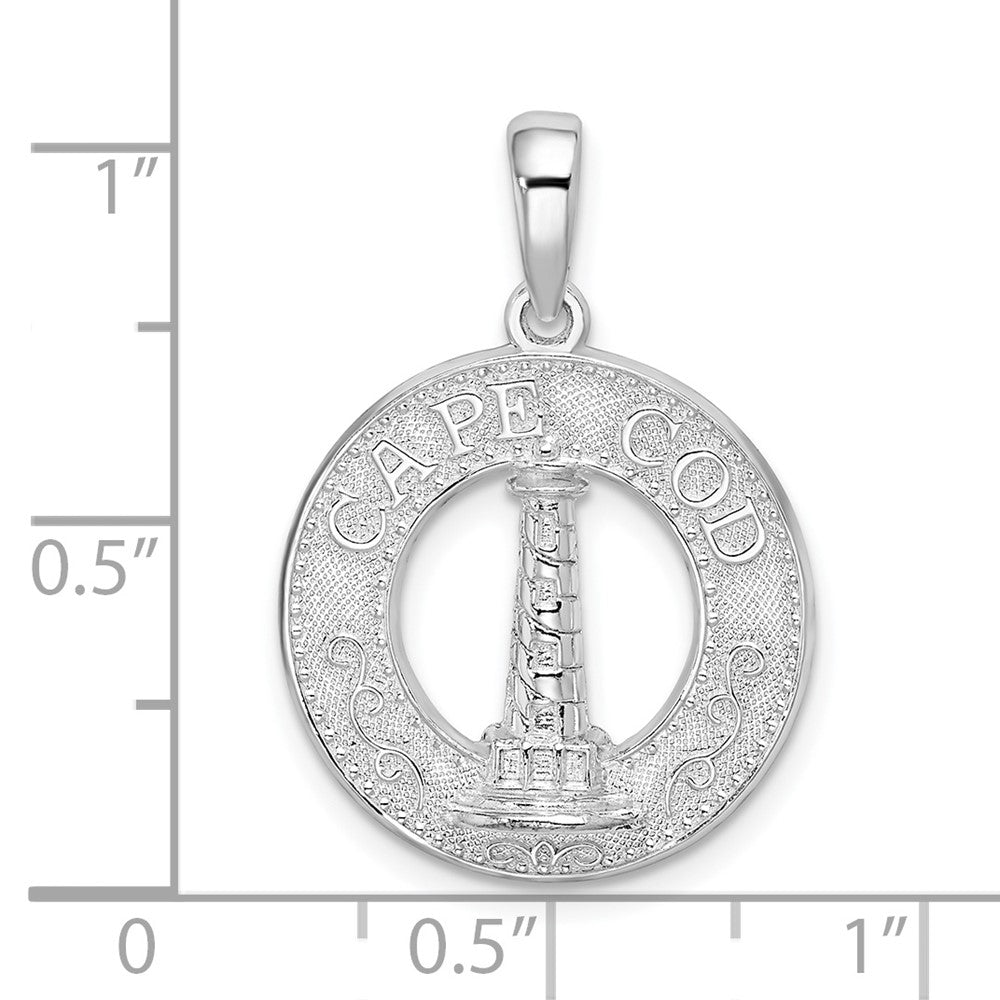 Sterling Silver Rhod-plated Cape Cod w/Lighthouse Circle Pendant