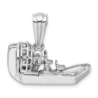Sterling Silver Rhodium-plated Polished 3D Air Boat Pendant