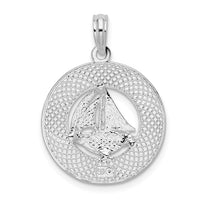 Sterling Silver RH-plated Newport Rhode Island w/Sailboat Circle Pendant