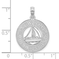 Sterling Silver RH-plated Newport Rhode Island w/Sailboat Circle Pendant