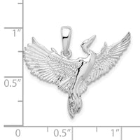 Sterling Silver Rhodium-plated Polished Egret Bird Pendant