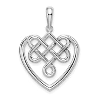 Sterling Silver Rhodium-plated Polished Celtic Knot Heart Pendant