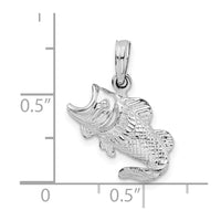 Sterling Silver Rhodium-plated Polished Jumping Bass Fish Pendant
