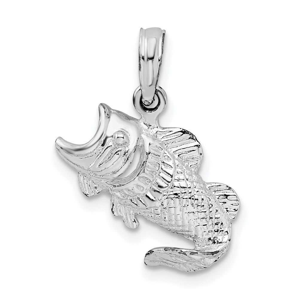 Sterling Silver Rhodium-plated Polished Jumping Bass Fish Pendant