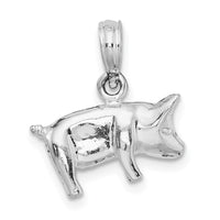 Sterling Silver Rhodium-plated Polished 3D Pig Pendant