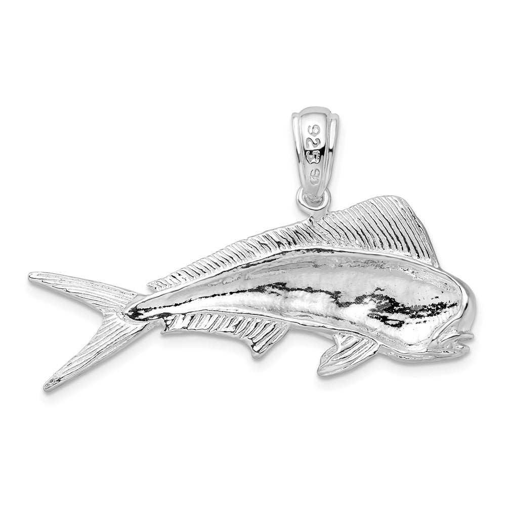 Sterling Silver Rhodium-plated Polished Mahi Mahi Fish Pendant