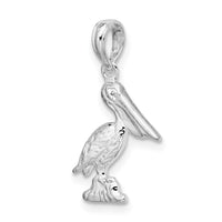 Sterling Silver Rhodium-plated Polished 3D Pelican Pendant