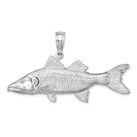 Sterling Silver Rhodium-plated Polished 3D Snook Fish Pendant