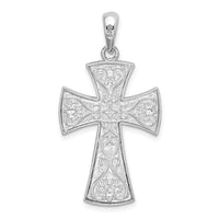 Sterling Silver Rhodium-plated Fancy Heart Design Cross Pendant