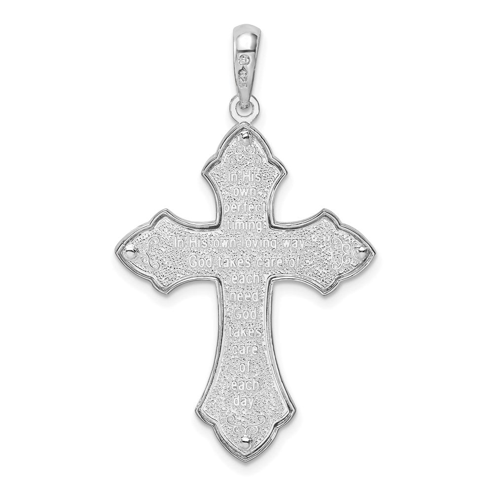 Sterling Silver Rhod-plated Fleur de Lis w/Poem on Reverse Cross Pendant