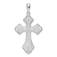 Sterling Silver Rhodium-plated Diamond-cut Fleur de Lis Cross Pendant