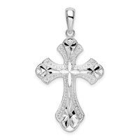 Sterling Silver Rhodium-plated Diamond-cut Fleur de Lis Cross Pendant