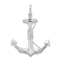 Sterling Silver Rhodium-plated Polished Anchor w/Rope Pendant