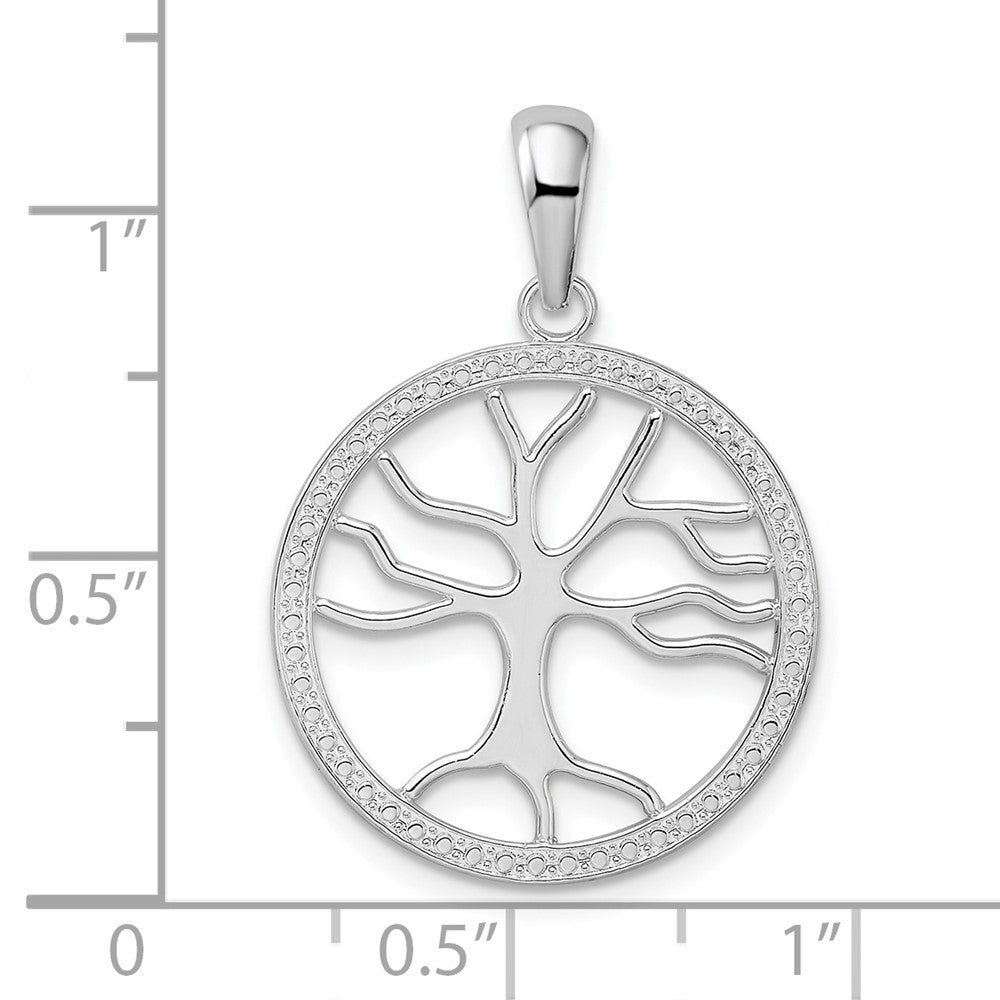 Sterling Silver Rhod-plated Polished Large Cut-out Tree of Life Pendant
