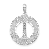 Sterling Silver Rhodium-plated Mystic, CT Circle w/Lighthouse Pendant