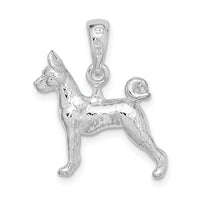 Sterling Silver Rhodium-plated Textured 3D Basenji Dog Pendant