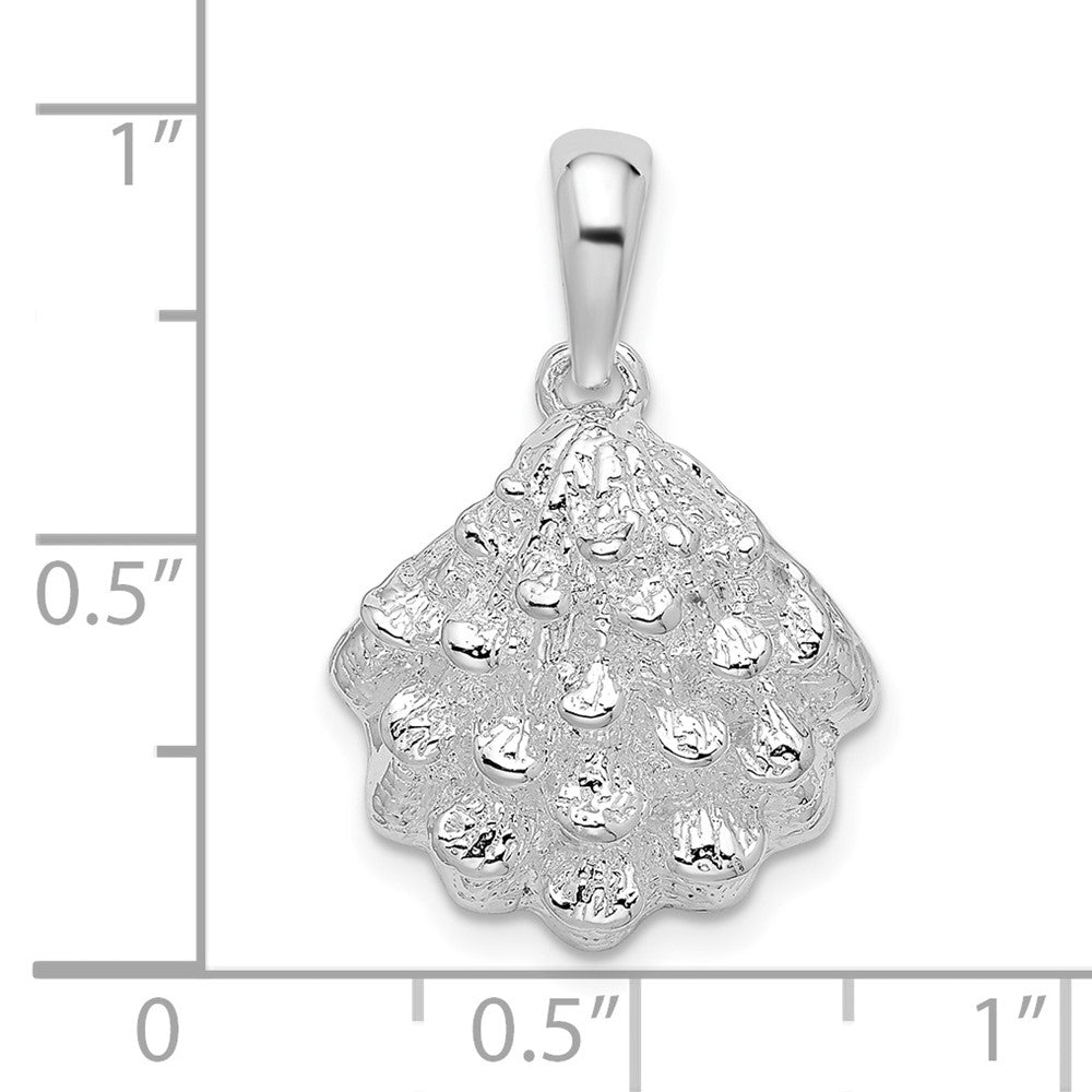 Sterling Silver Rhodium-plated Textured Oyster Shell Pendant