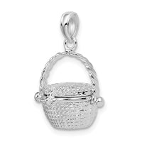 Sterling Silver Rhodium-plated Moveable 3D Nantucket Basket Pendant