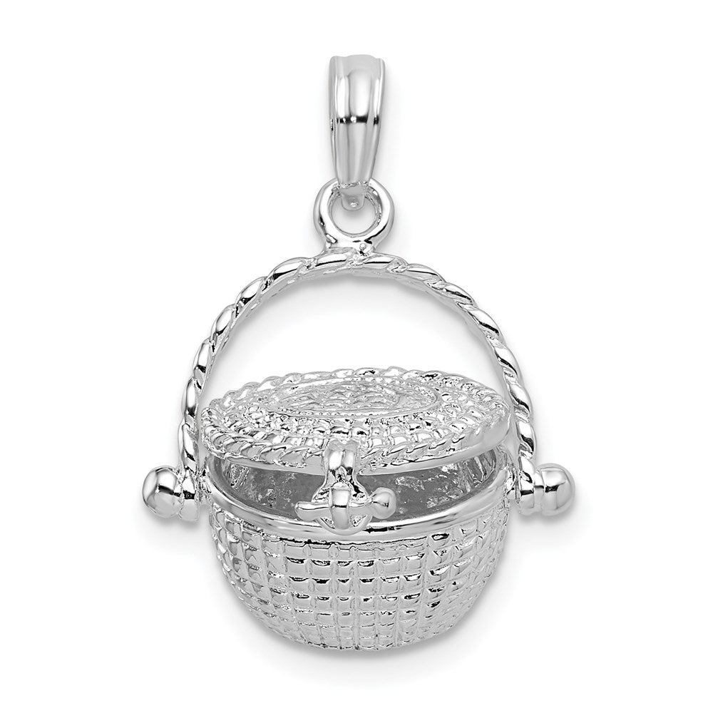 Sterling Silver Rhodium-plated Moveable 3D Nantucket Basket Pendant
