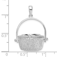 Sterling Silver Rhodium-plated Moveable 3D Nantucket Basket Pendant