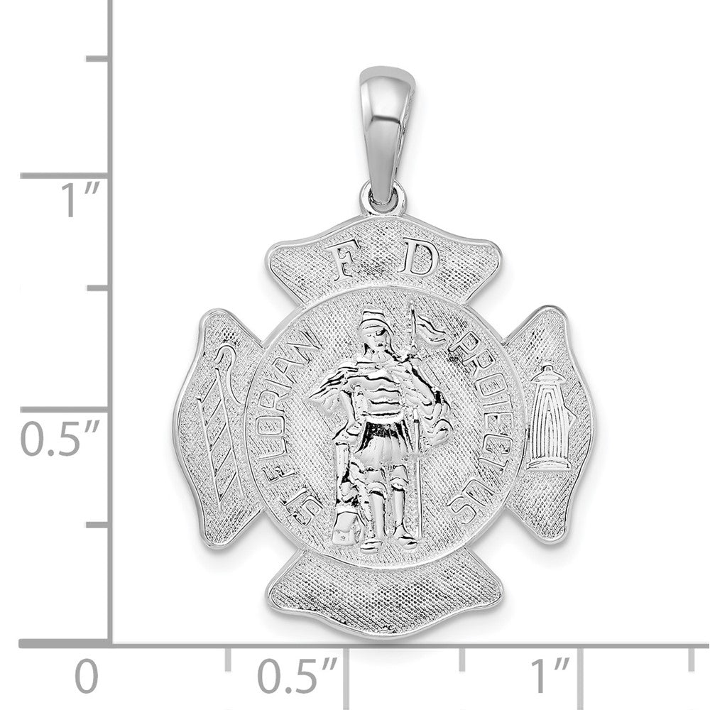 Sterling Silver Rhodium-plated St. Florian Fire Dept. Medal Pendant