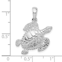 Sterling Silver Rhodium-plated Polished Sea Turtle Pendant