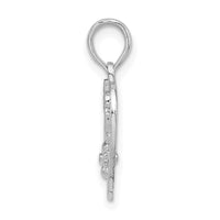 Sterling Silver Rhodium-plated Polished #1 Sister w/Flower Heart Pendant