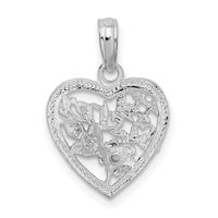 Sterling Silver Rhodium-plated Polished #1 Sister w/Flower Heart Pendant