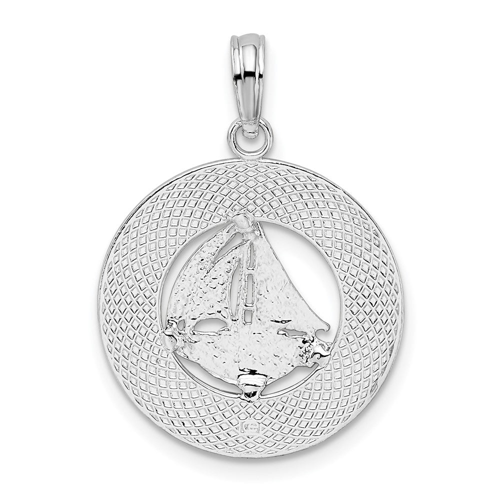 Sterling Silver Rhodium-plated Pentwater, MI Circle w/Sailboat Pendant