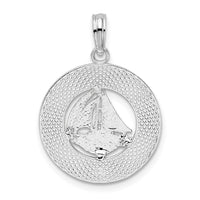 Sterling Silver Rhodium-plated Pentwater, MI Circle w/Sailboat Pendant