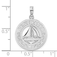 Sterling Silver Rhodium-plated Pentwater, MI Circle w/Sailboat Pendant
