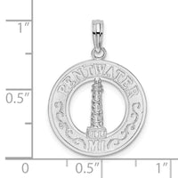 Sterling Silver Rhodium-plated Pentwater, MI Circle w/Lighthouse Pendant