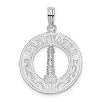 Sterling Silver Rhodium-plated Pentwater, MI Circle w/Lighthouse Pendant
