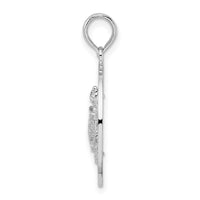 Sterling Silver Rhodium-plated Pentwater, MI Circle w/Turtle Pendant
