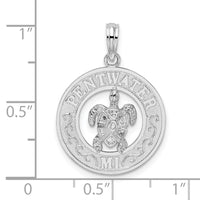 Sterling Silver Rhodium-plated Pentwater, MI Circle w/Turtle Pendant