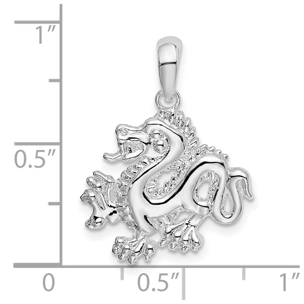 Sterling Silver Rhodium-plated Polished Small Dragon Pendant