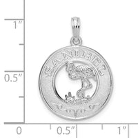 Sterling Silver Rhod-plated Polished Sanibel Circle w/Flamingo Pendant
